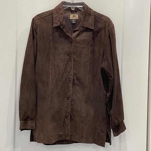 Rafaella sport Jackets & Blazers - Boho Western Cowgirl Suede Leather Jacket Shirt Size M Brown Button Up